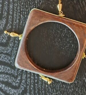 Brown and Green Sqare Bracelet With Dangling Goldtone Accents